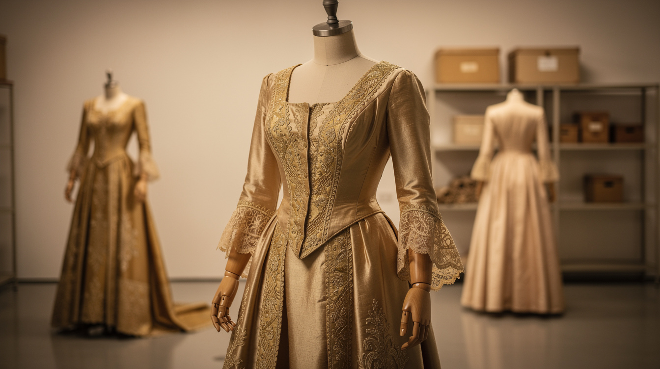 Vintage fashion garments displayed on archival mannequins